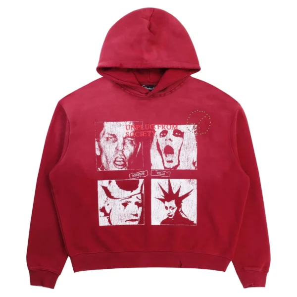 Boredom Kills Men's Red Unplug Hoodie Bk020"