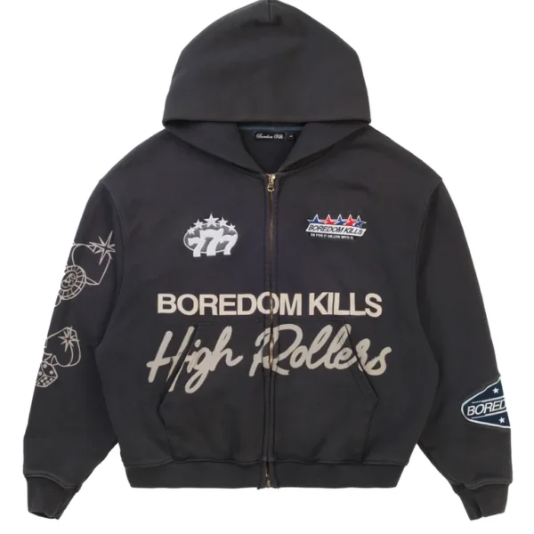 Boredom Kills High Rollers Zip Up Hoodie Black