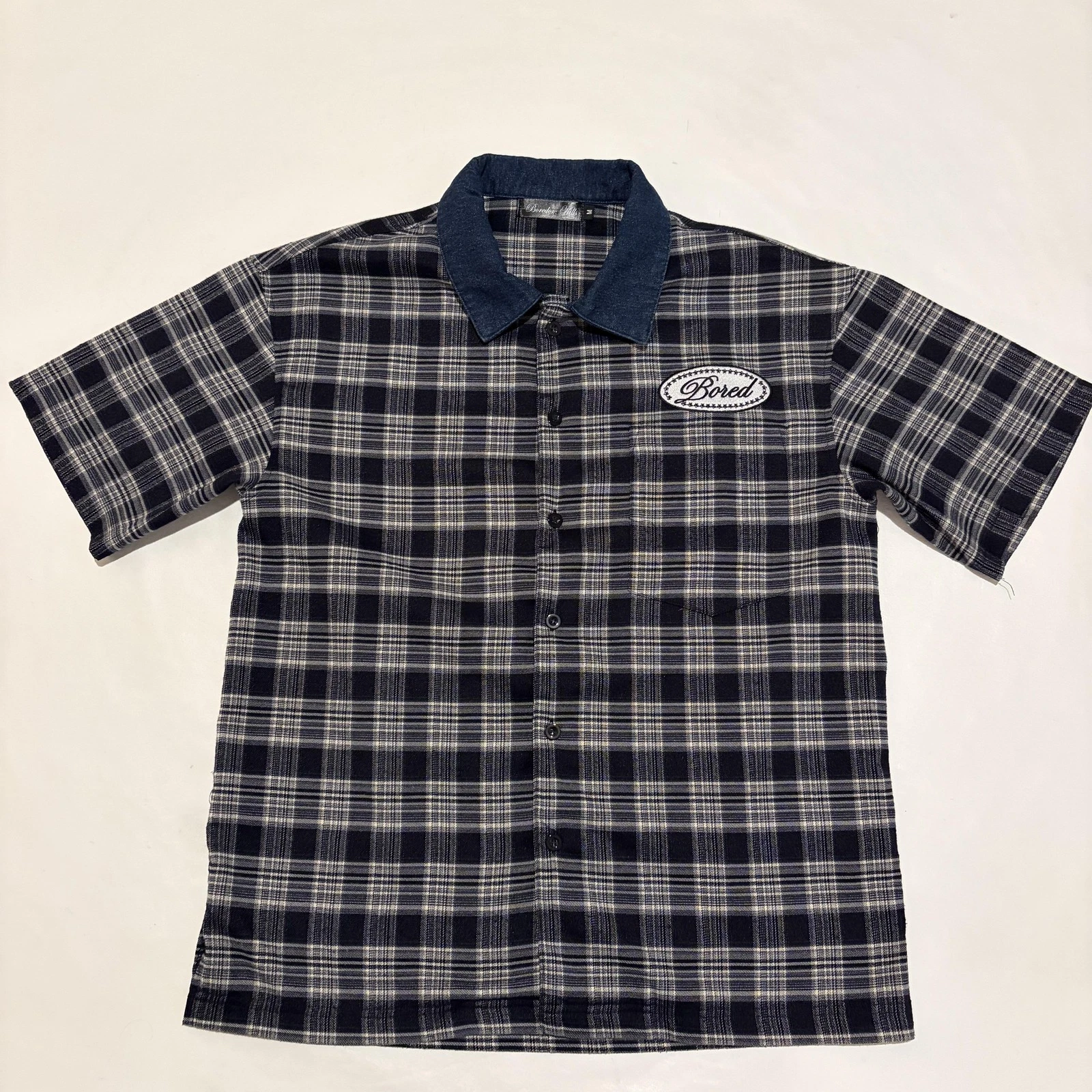 s-l1600 (1) Boredom Kills Mens Medium Blue Plaid Shirt
